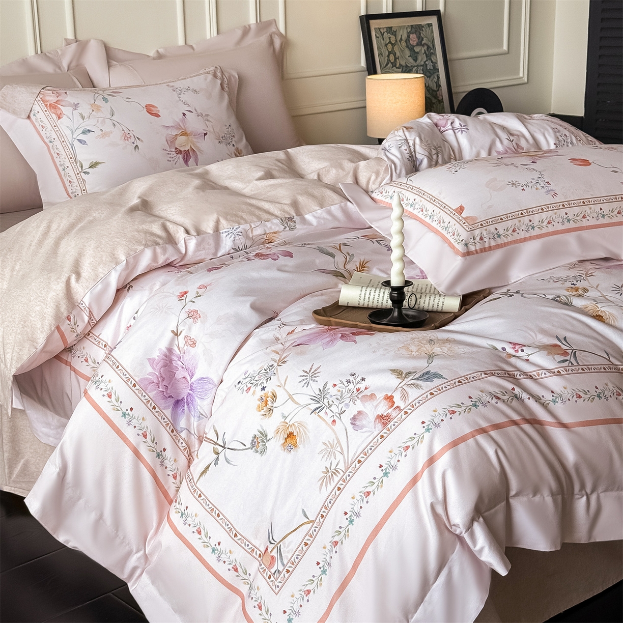 91家纺网 家纺一手货源 找家纺 朵希曼 2026新款全棉纯棉大版陶瓷磨毛四件套 花篱海