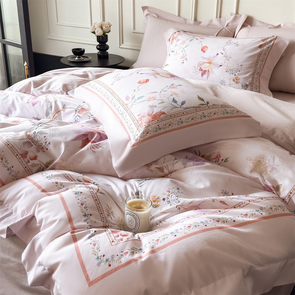 91家纺网 家纺一手货源 找家纺 朵希曼 2026新款全棉纯棉大版陶瓷磨毛四件套 花篱海