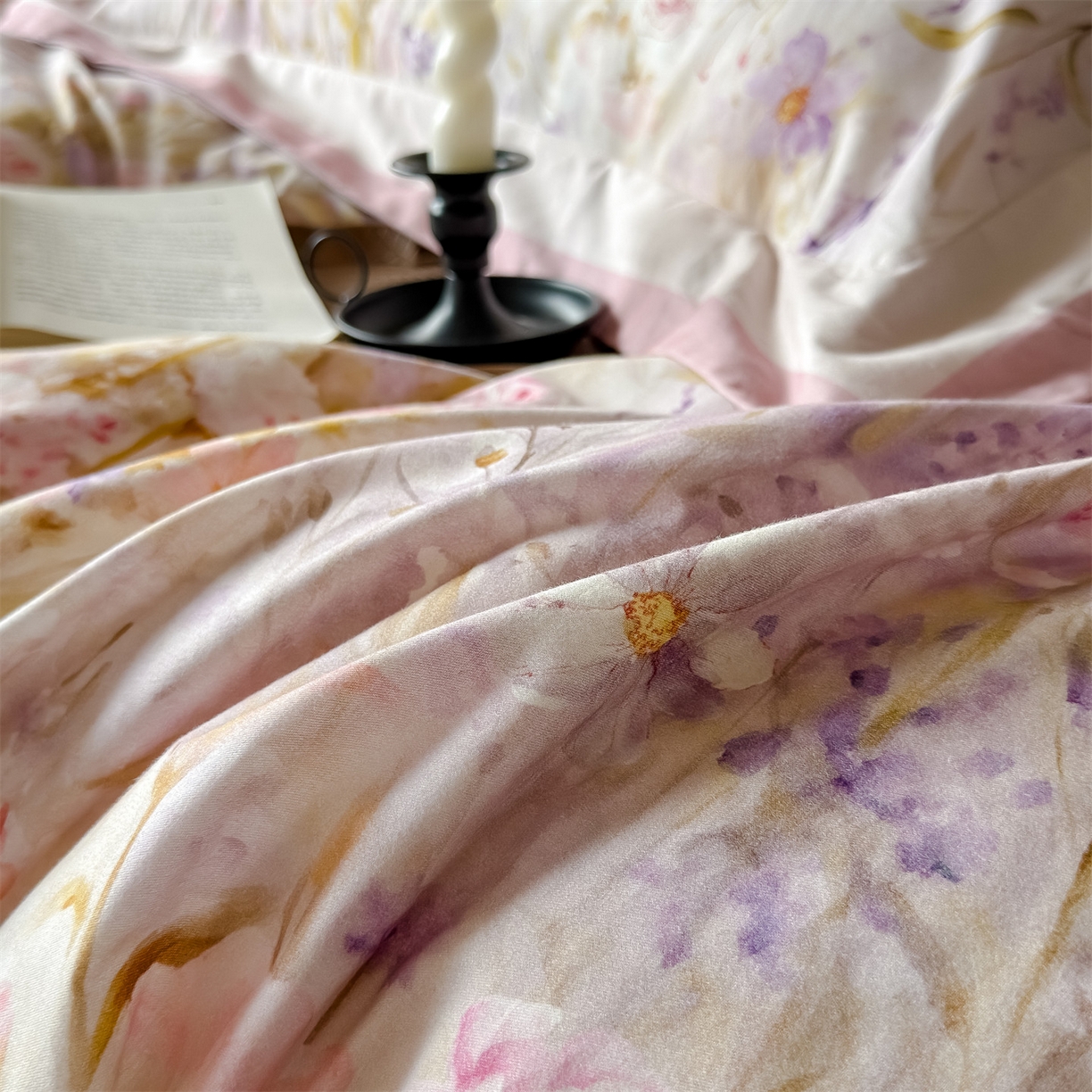 91家纺网 家纺一手货源 找家纺 朵希曼 2026新款全棉纯棉大版陶瓷磨毛四件套 兰亭幽香-粉玉