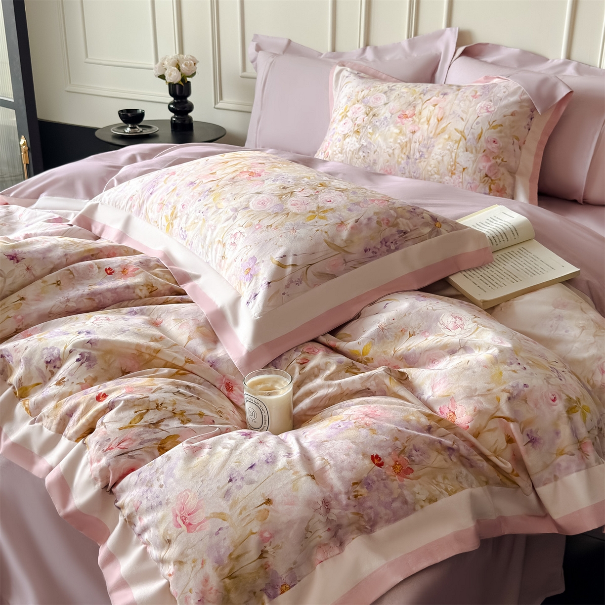 91家纺网 家纺一手货源 找家纺 朵希曼 2026新款全棉纯棉大版陶瓷磨毛四件套 兰亭幽香-粉玉