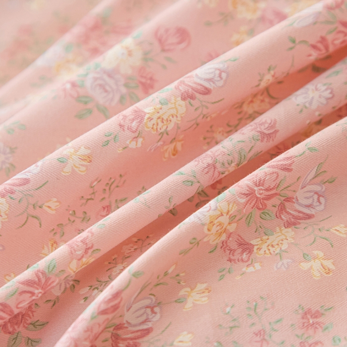 91家纺网 家纺一手货源 找家纺 首爱家纺 2025新款小清新全棉纯棉人字纹工艺款四件套 初晴花语