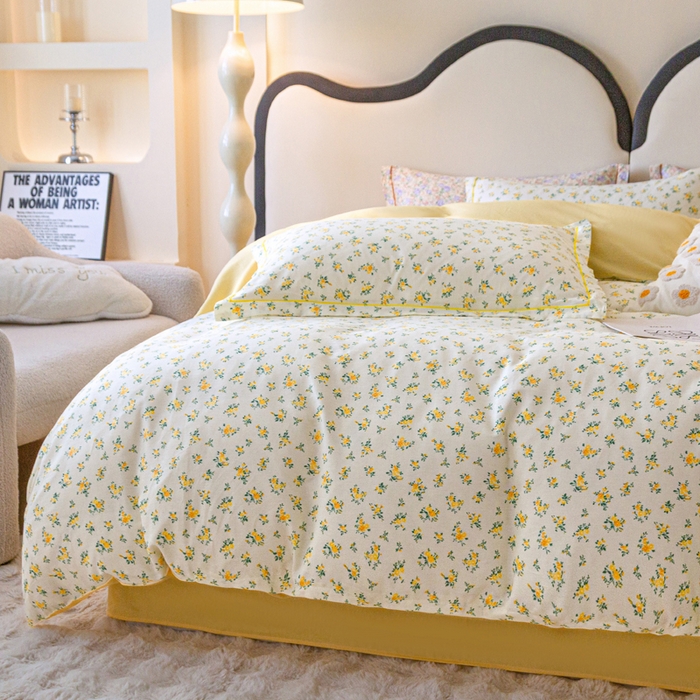 91家纺网 家纺一手货源 找家纺 首爱家纺 2025新款小清新全棉纯棉人字纹工艺款四件套 春日碎花