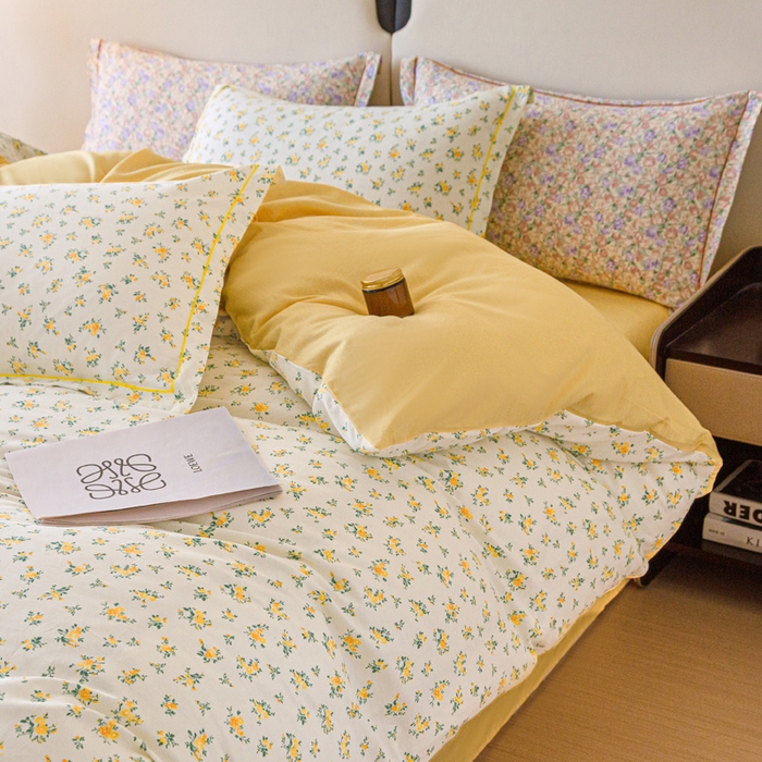 91家纺网 家纺一手货源 找家纺 首爱家纺 2025新款小清新全棉纯棉人字纹工艺款四件套 春日碎花