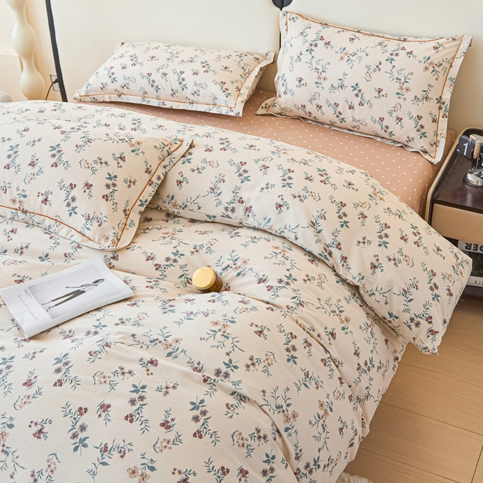 91家纺网 家纺一手货源 找家纺 首爱家纺 2025新款小清新全棉纯棉人字纹工艺款四件套 法式浪漫