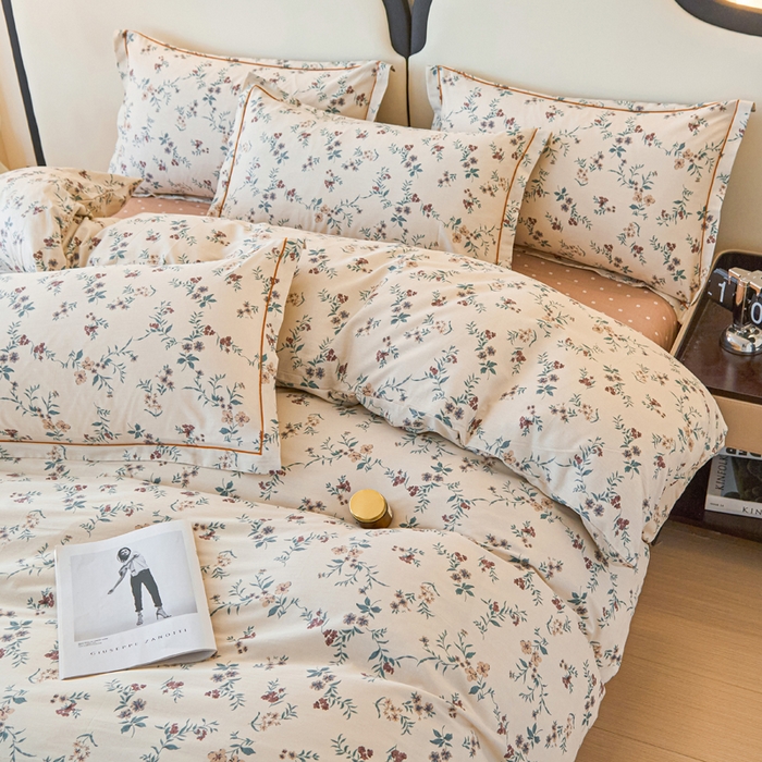 91家纺网 家纺一手货源 找家纺 首爱家纺 2025新款小清新全棉纯棉人字纹工艺款四件套 法式浪漫