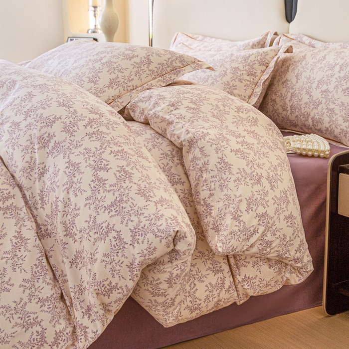 首爱家纺 2025新款小清新全棉纯棉人字纹工艺款四件套 罗兰之恋