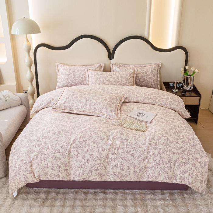 91家纺网 家纺一手货源 找家纺 首爱家纺 2025新款小清新全棉纯棉人字纹工艺款四件套 罗兰之恋