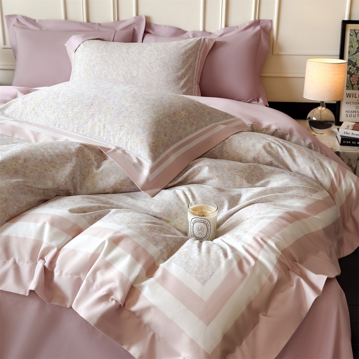 朵希曼 2026新款全棉纯棉大版陶瓷磨毛四件套 若梦浮生-粉