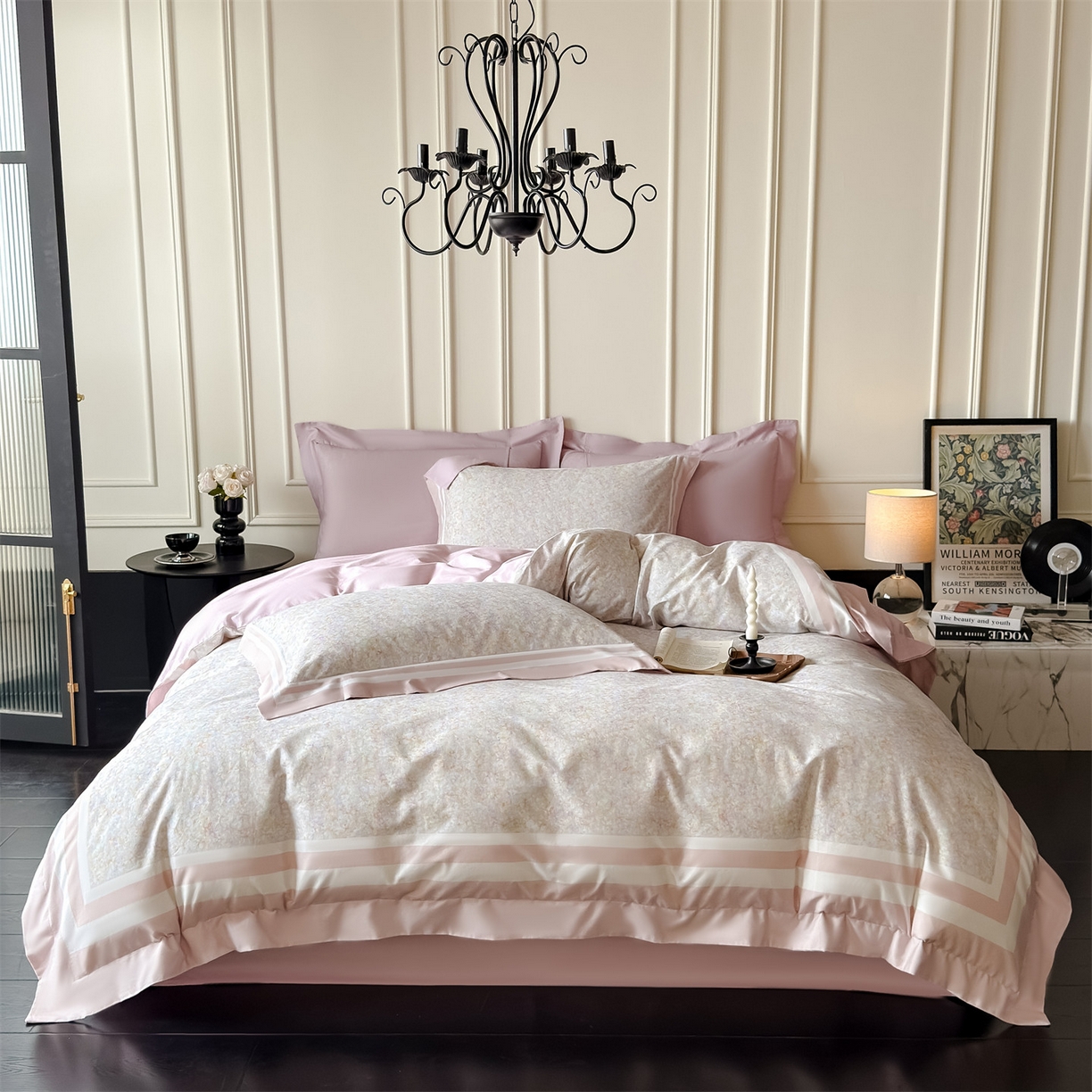 91家纺网 家纺一手货源 找家纺 朵希曼 2026新款全棉纯棉大版陶瓷磨毛四件套 若梦浮生-粉