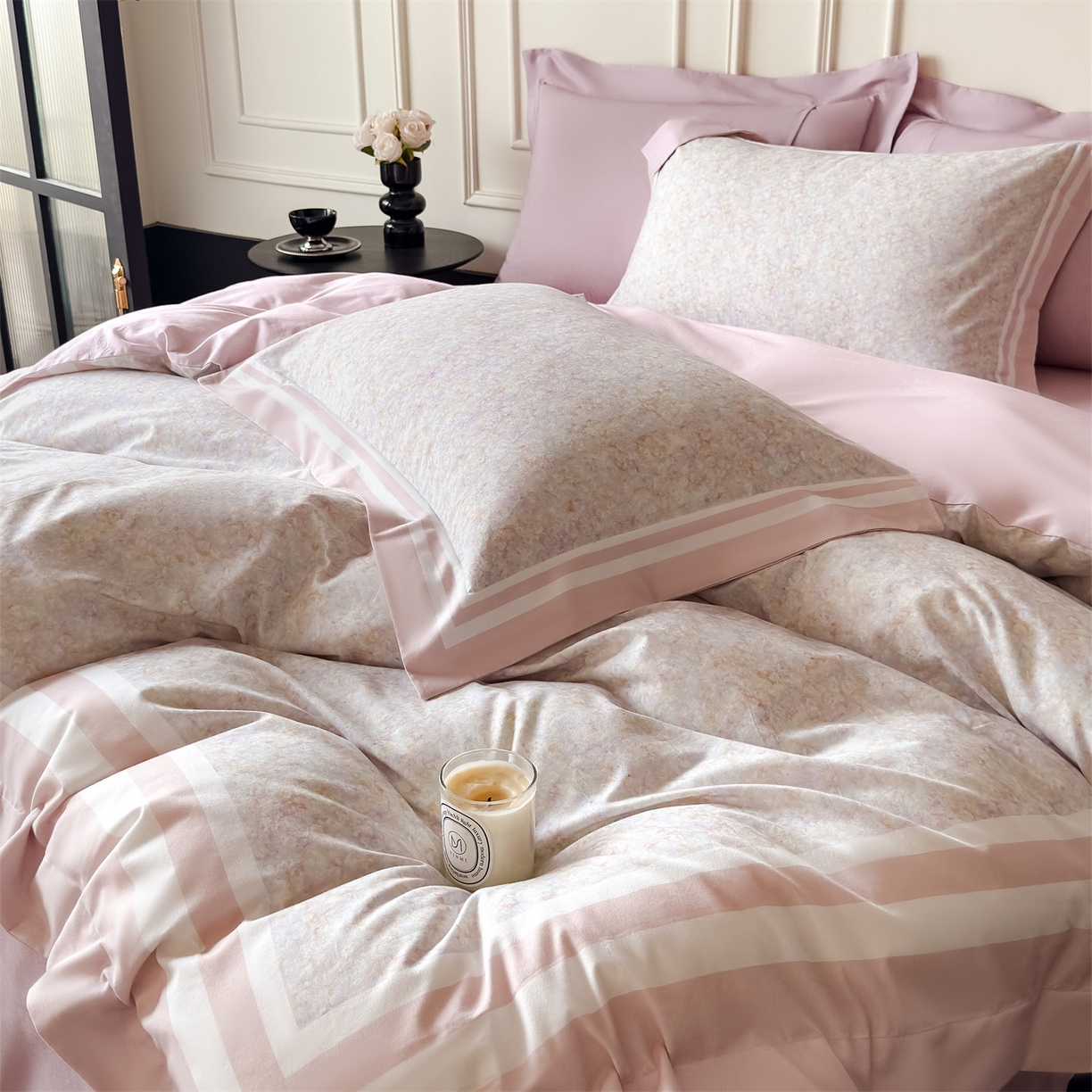 91家纺网 家纺一手货源 找家纺 朵希曼 2026新款全棉纯棉大版陶瓷磨毛四件套 若梦浮生-粉