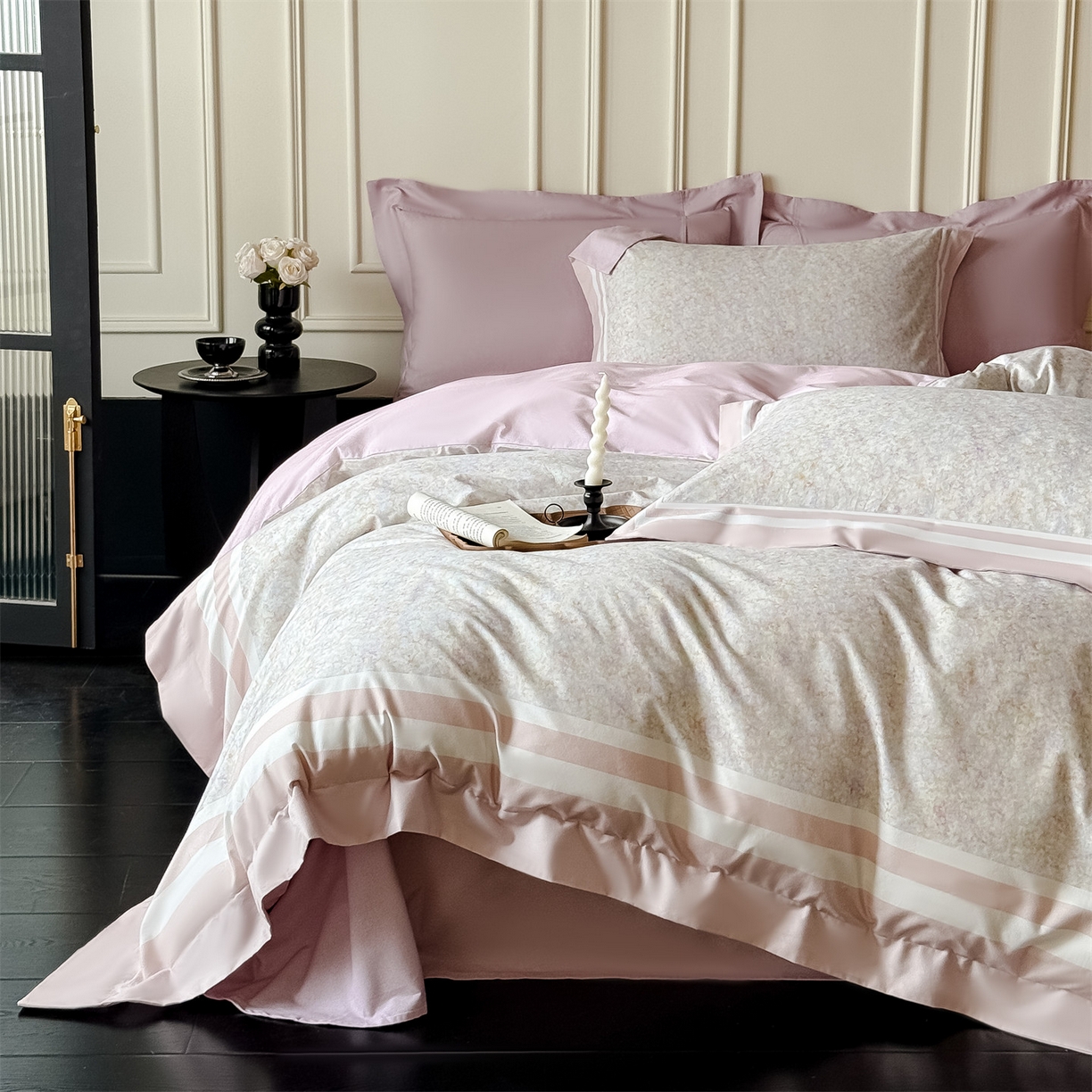 91家纺网 家纺一手货源 找家纺 朵希曼 2026新款全棉纯棉大版陶瓷磨毛四件套 若梦浮生-粉