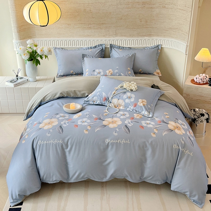 91家纺网 家纺一手货源 找家纺 梧桐树 2025新款轻奢新疆棉加厚磨毛四件套 潘多拉蓝