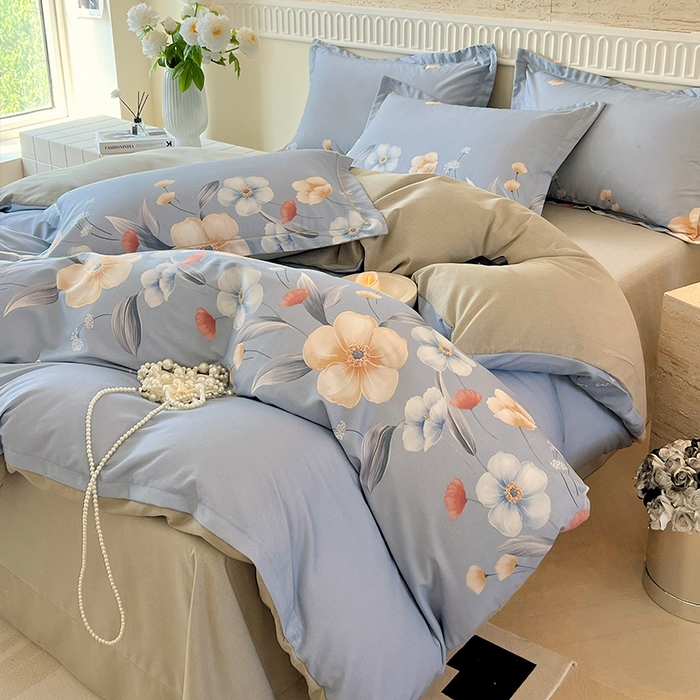 91家纺网 家纺一手货源 找家纺 梧桐树 2025新款轻奢新疆棉加厚磨毛四件套 潘多拉蓝