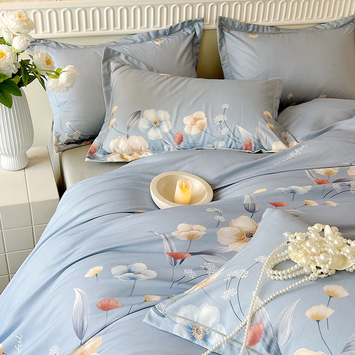 91家纺网 家纺一手货源 找家纺 梧桐树 2025新款轻奢新疆棉加厚磨毛四件套 潘多拉蓝