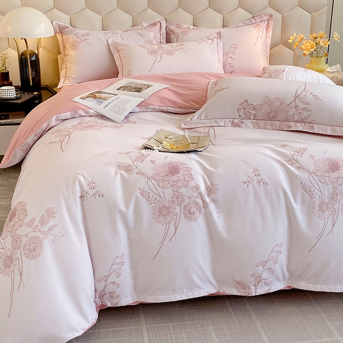 91家纺网 家纺一手货源 找家纺 梧桐树 2025新款轻奢新疆棉加厚磨毛四件套 镜花水月粉