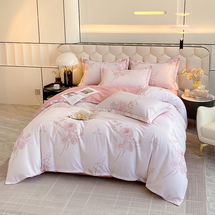 91家纺网 家纺一手货源 找家纺 梧桐树 2025新款轻奢新疆棉加厚磨毛四件套 镜花水月粉