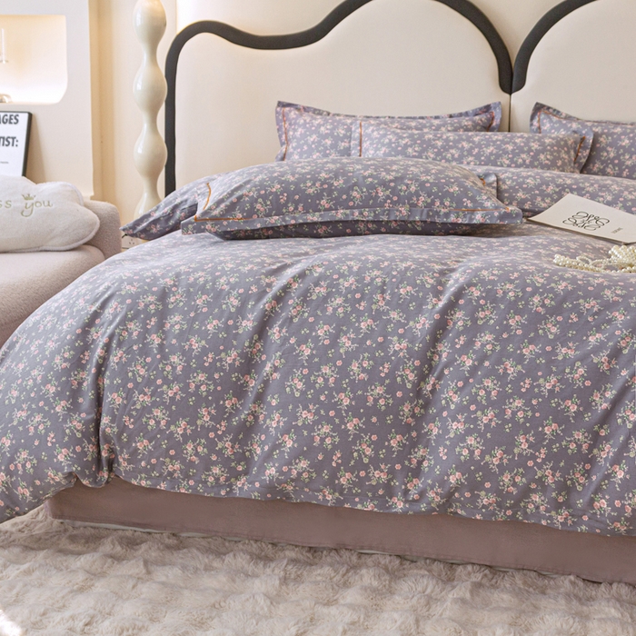 91家纺网 家纺一手货源 找家纺 首爱家纺 2025新款小清新全棉纯棉人字纹工艺款四件套 梦幻紫兰