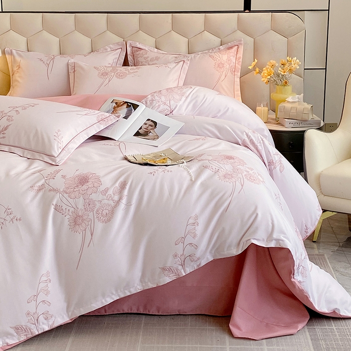 91家纺网 家纺一手货源 找家纺 梧桐树 2025新款轻奢新疆棉加厚磨毛四件套 镜花水月粉