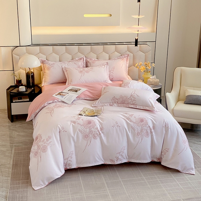 91家纺网 家纺一手货源 找家纺 梧桐树 2025新款轻奢新疆棉加厚磨毛四件套 镜花水月粉