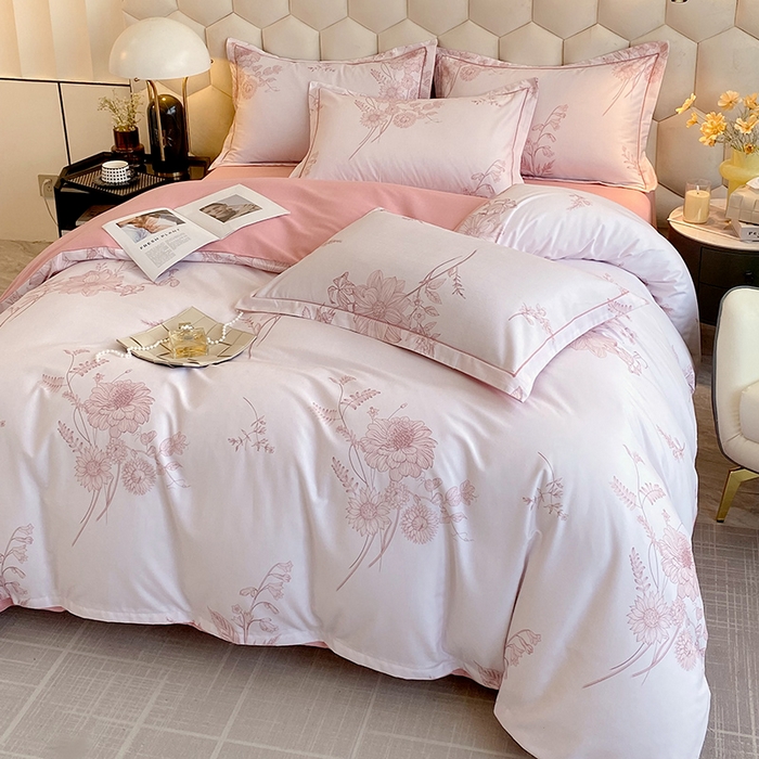 91家纺网 家纺一手货源 找家纺 梧桐树 2025新款轻奢新疆棉加厚磨毛四件套 镜花水月粉