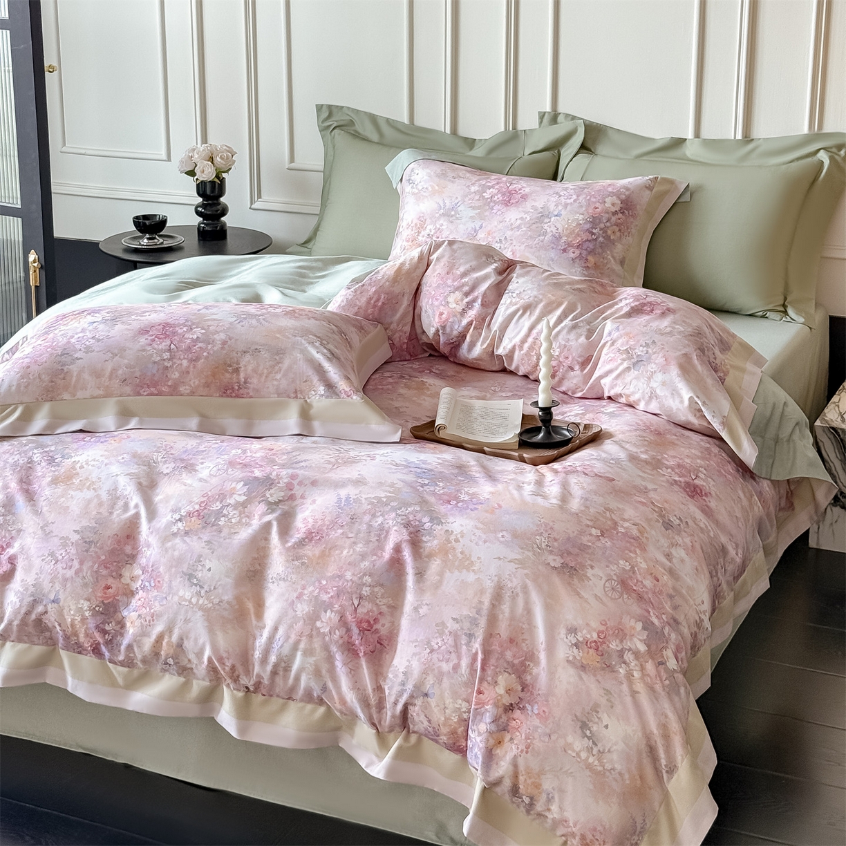 91家纺网 家纺一手货源 找家纺 朵希曼 2026新款全棉纯棉大版陶瓷磨毛四件套 赛纳森林