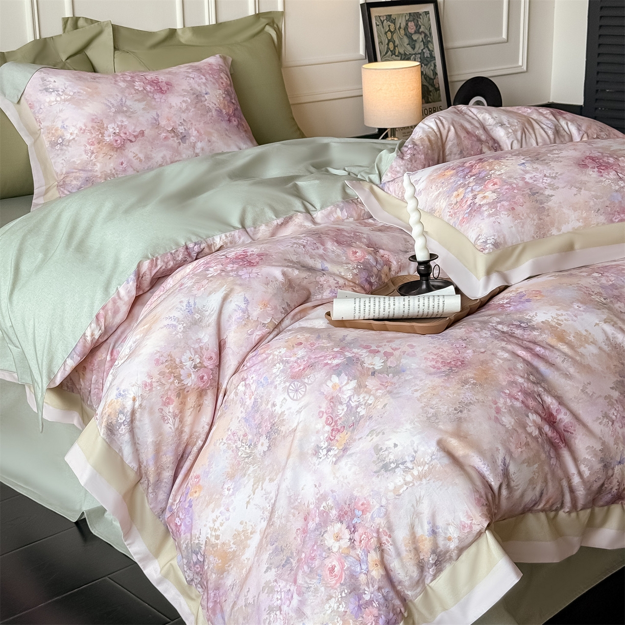 91家纺网 家纺一手货源 找家纺 朵希曼 2026新款全棉纯棉大版陶瓷磨毛四件套 赛纳森林