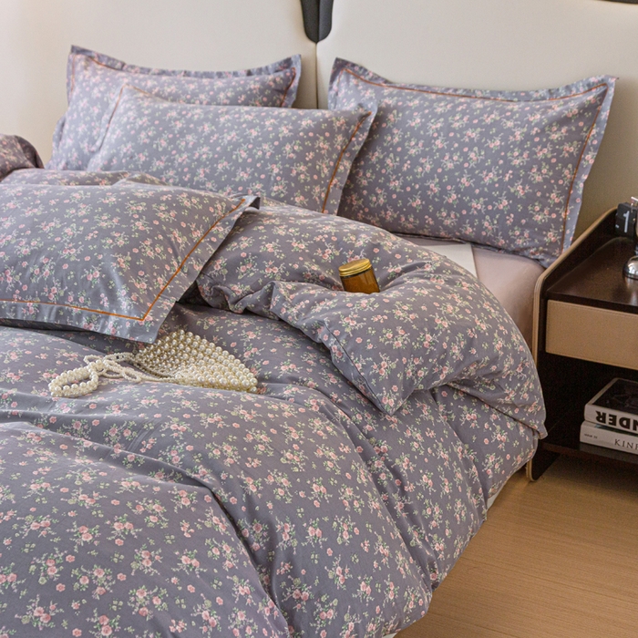 91家纺网 家纺一手货源 找家纺 首爱家纺 2025新款小清新全棉纯棉人字纹工艺款四件套 梦幻紫兰