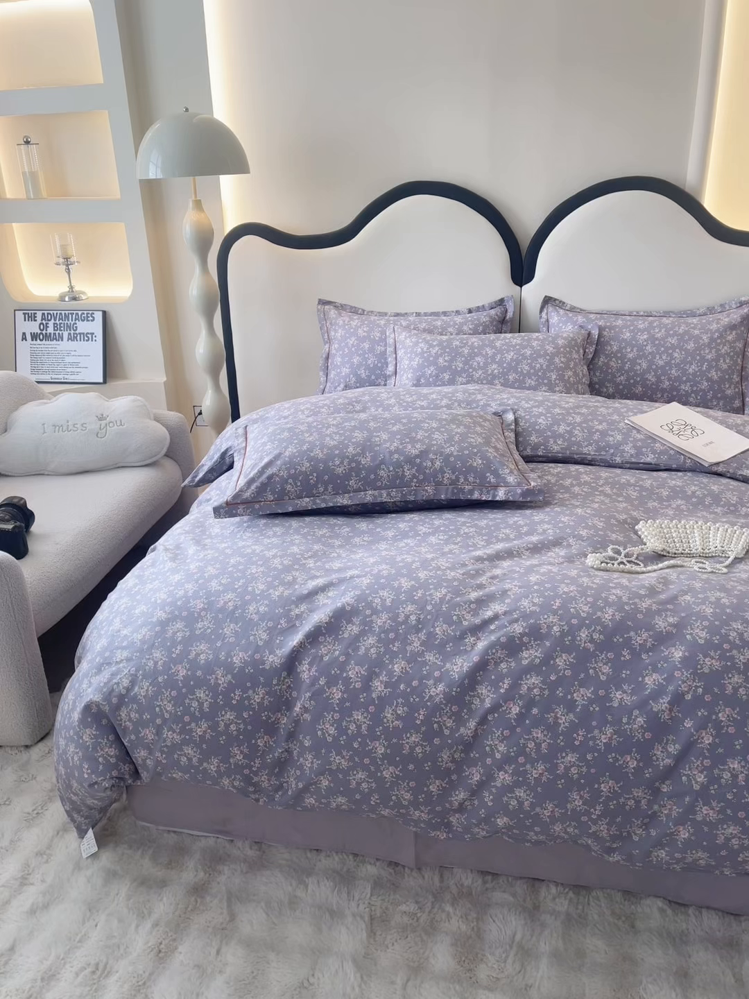 91家纺网 家纺一手货源 找家纺 首爱家纺 2025新款小清新全棉纯棉人字纹工艺款四件套 梦幻紫兰