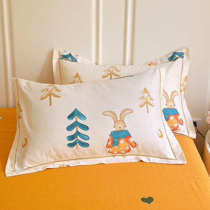 91家纺网 家纺一手货源 找家纺 梧桐树 2025新款轻奢新疆棉加厚磨毛四件套 森林小兔