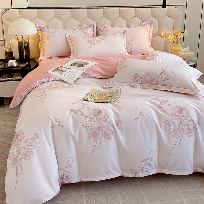 91家纺网 家纺一手货源 找家纺 梧桐树 2025新款轻奢新疆棉加厚磨毛四件套 镜花水月粉