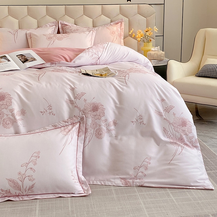 91家纺网 家纺一手货源 找家纺 梧桐树 2025新款轻奢新疆棉加厚磨毛四件套 镜花水月粉