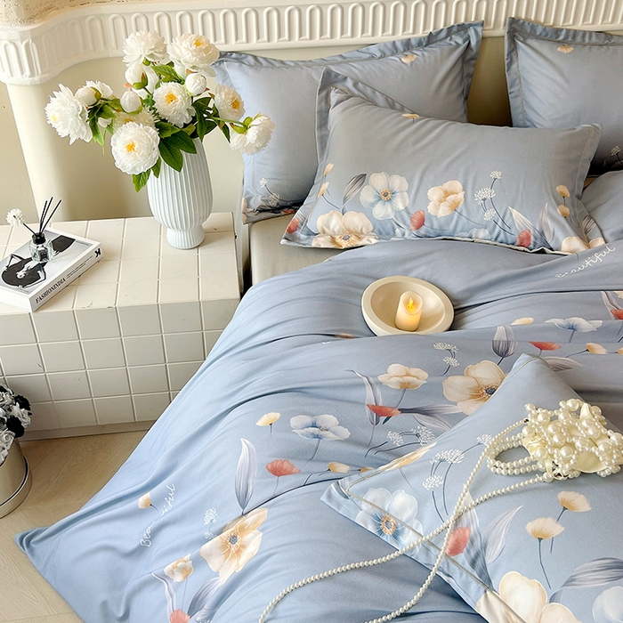 91家纺网 家纺一手货源 找家纺 梧桐树 2025新款轻奢新疆棉加厚磨毛四件套 潘多拉蓝