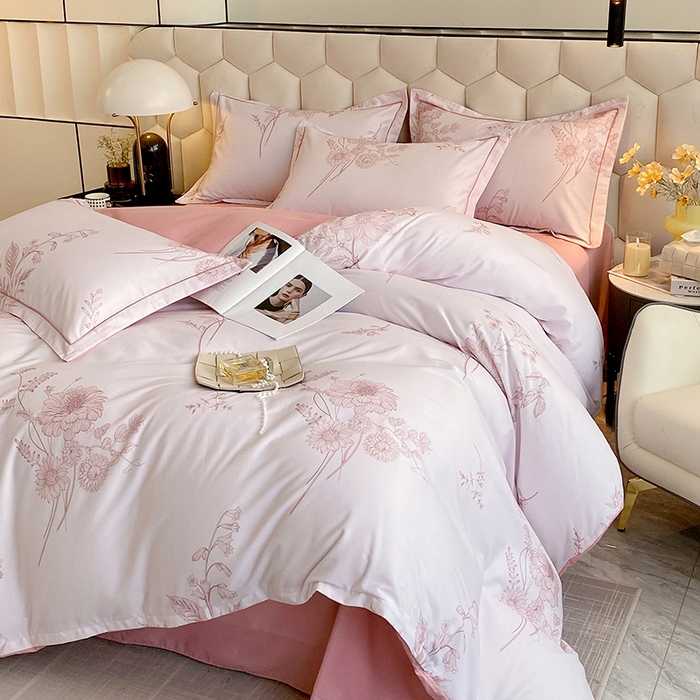 91家纺网 家纺一手货源 找家纺 梧桐树 2025新款轻奢新疆棉加厚磨毛四件套 镜花水月粉