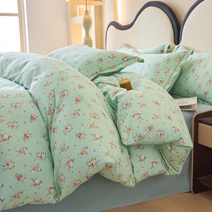 首爱家纺 2025新款小清新全棉纯棉人字纹工艺款四件套 清新薄荷