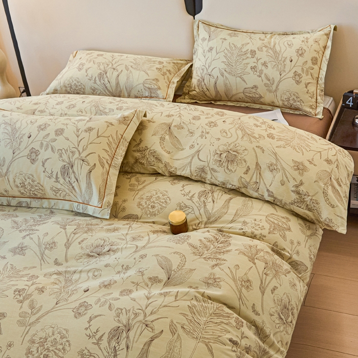 91家纺网 家纺一手货源 找家纺 首爱家纺 2025新款小清新全棉纯棉人字纹工艺款四件套 秋日落叶