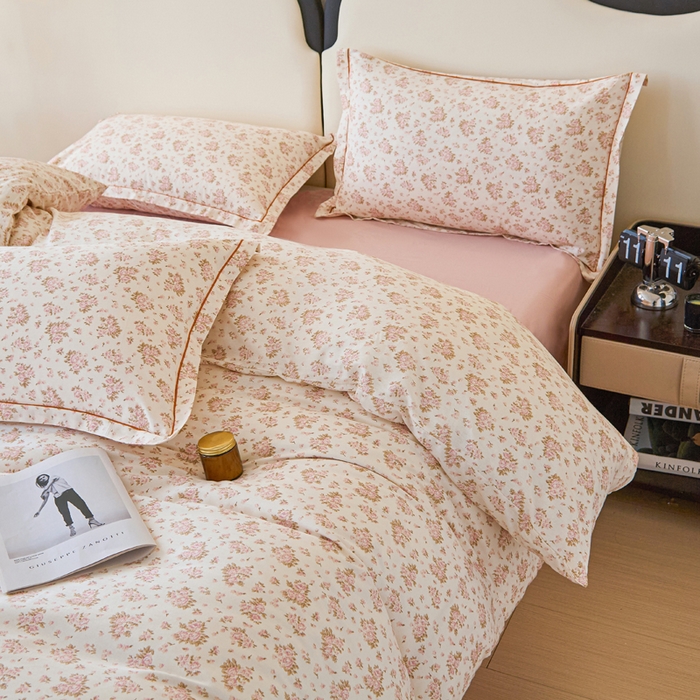 91家纺网 家纺一手货源 找家纺 首爱家纺 2025新款小清新全棉纯棉人字纹工艺款四件套 甜心派