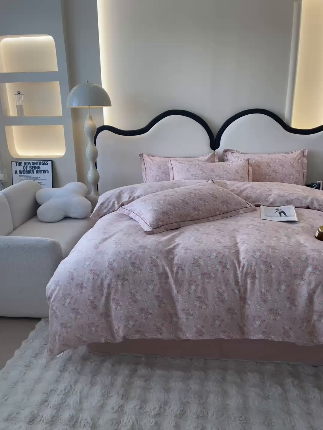 91家纺网 家纺一手货源 找家纺 首爱家纺 2025新款小清新全棉纯棉人字纹工艺款四件套 樱花粉