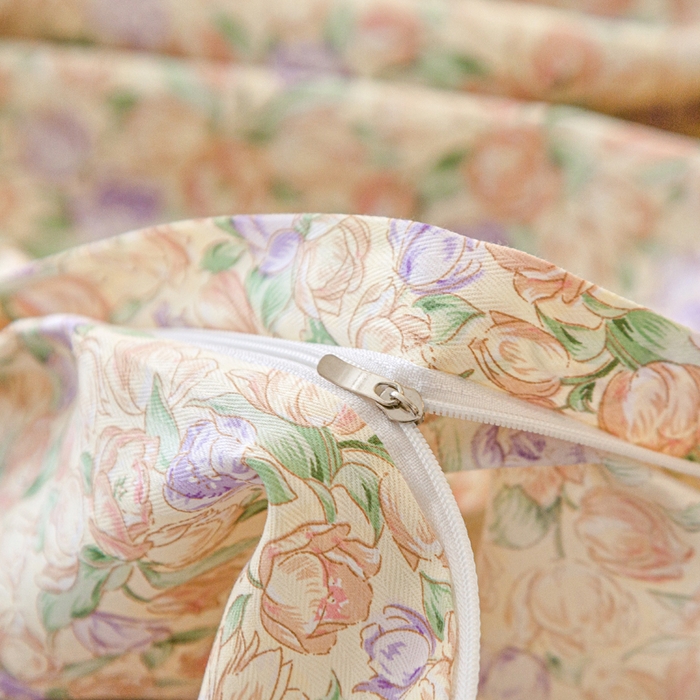 91家纺网 家纺一手货源 找家纺 首爱家纺 2025新款小清新全棉纯棉人字纹工艺款四件套 郁金香