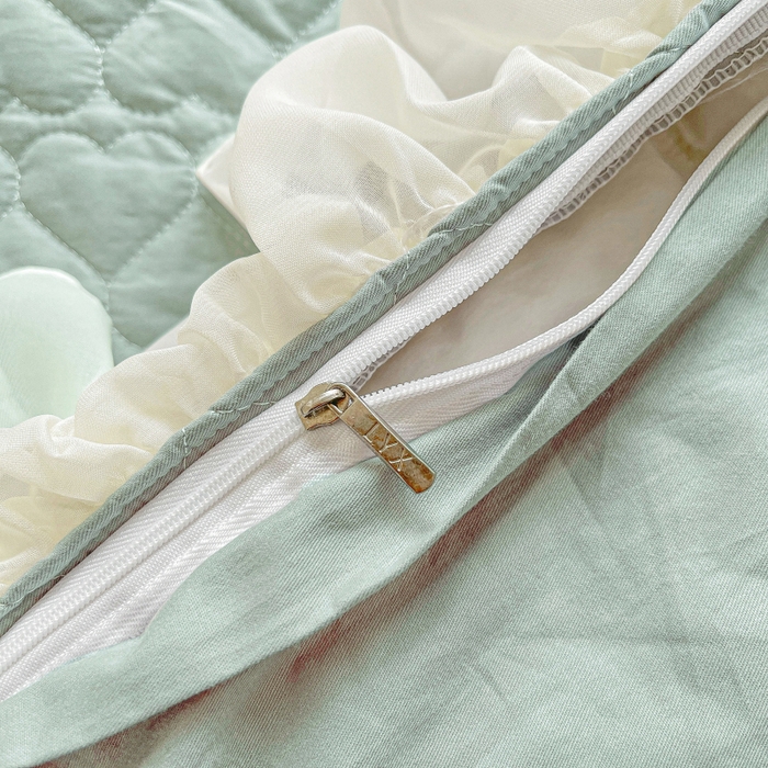 91家纺网 家纺一手货源 找家纺 罗艺轩 2025新款全棉蕾丝刺绣单床裙-小香玫瑰 小香玫瑰-豆绿