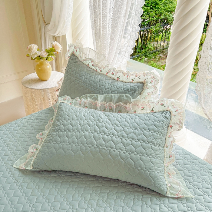 91家纺网 家纺一手货源 找家纺 罗艺轩 2025新款全棉蕾丝刺绣单床裙-小香玫瑰 小香玫瑰-豆绿