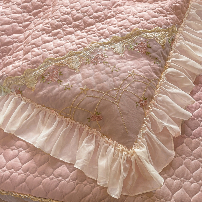 91家纺网 家纺一手货源 找家纺 罗艺轩 2025新款全棉蕾丝刺绣单床裙-小香玫瑰 小香玫瑰-豆沙