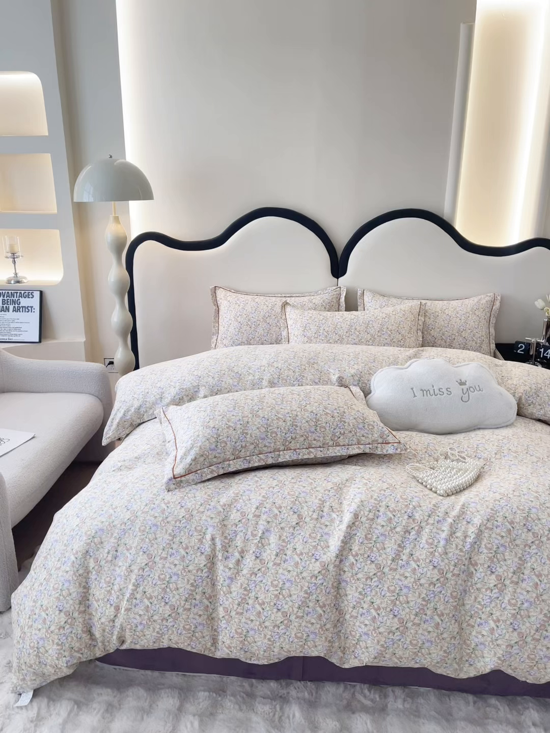 91家纺网 家纺一手货源 找家纺 首爱家纺 2025新款小清新全棉纯棉人字纹工艺款四件套 郁金香