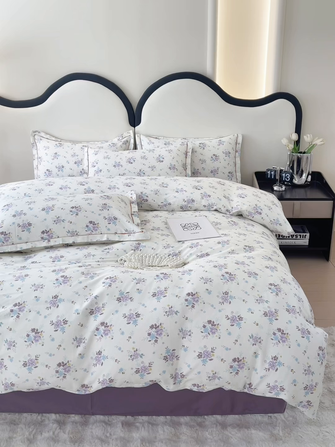 91家纺网 家纺一手货源 找家纺 首爱家纺 2025新款小清新全棉纯棉人字纹工艺款四件套 紫风铃