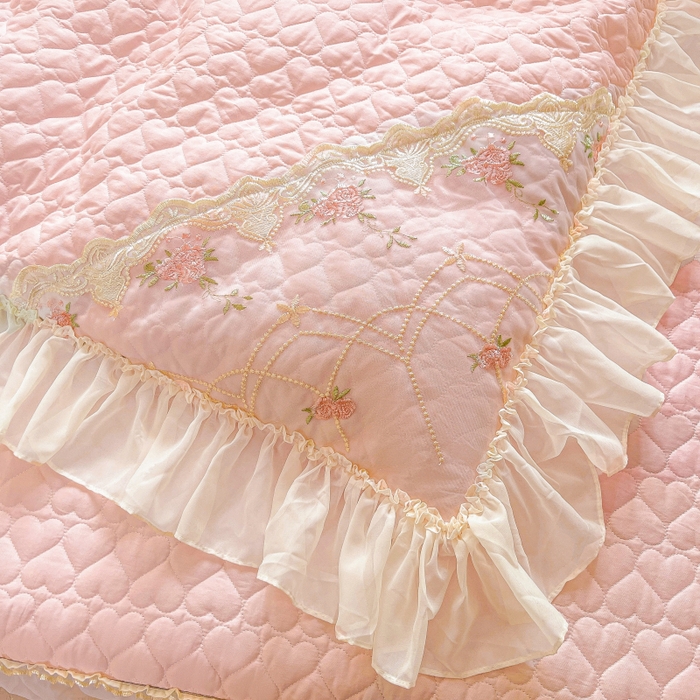 91家纺网 家纺一手货源 找家纺 罗艺轩 2025新款全棉蕾丝刺绣单床裙-小香玫瑰 小香玫瑰-粉色