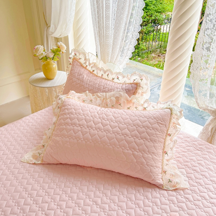 91家纺网 家纺一手货源 找家纺 罗艺轩 2025新款全棉蕾丝刺绣单床裙-小香玫瑰 小香玫瑰-粉色