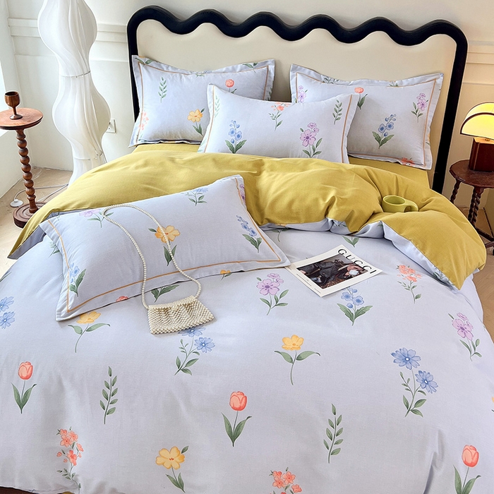 91家纺网 家纺一手货源 找家纺 梧桐树 2025新款轻奢新疆棉加厚磨毛四件套 蓝色恋曲