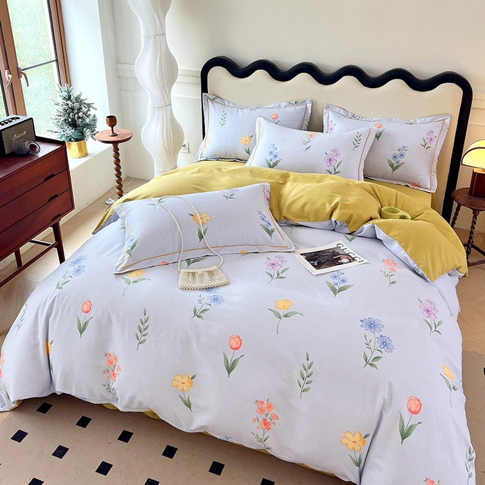 91家纺网 家纺一手货源 找家纺 梧桐树 2025新款轻奢新疆棉加厚磨毛四件套 蓝色恋曲