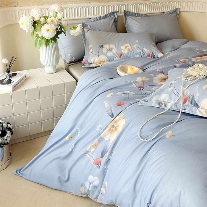 91家纺网 家纺一手货源 找家纺 梧桐树 2025新款轻奢新疆棉加厚磨毛四件套 潘多拉蓝