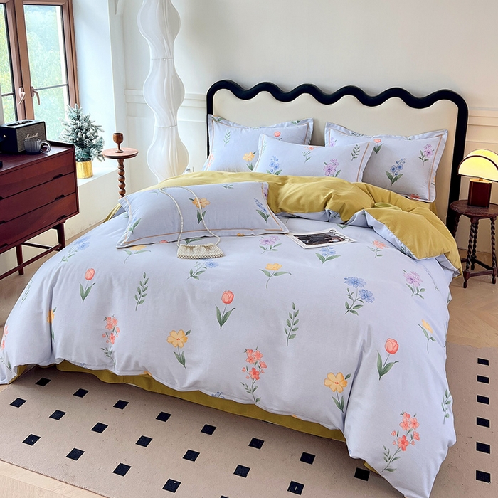 91家纺网 家纺一手货源 找家纺 梧桐树 2025新款轻奢新疆棉加厚磨毛四件套 蓝色恋曲