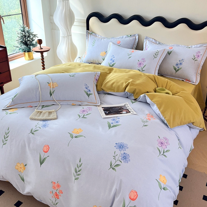 91家纺网 家纺一手货源 找家纺 梧桐树 2025新款轻奢新疆棉加厚磨毛四件套 蓝色恋曲